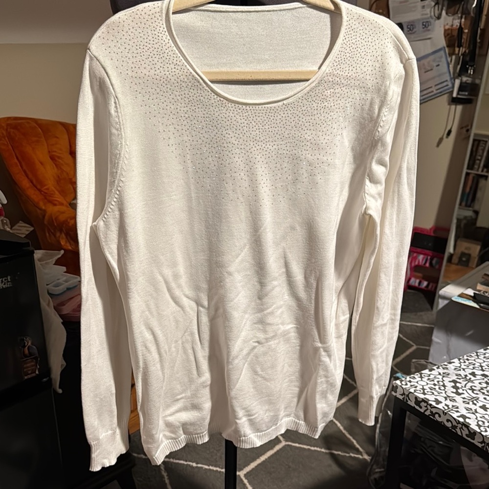 Calvin Klein free-size Elegant White Sweater with shimmer detail